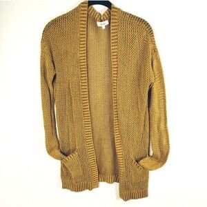 Mudd Cardigan Shrug Women's S Open Weave Pockets Mustard Earthy Fall Layers